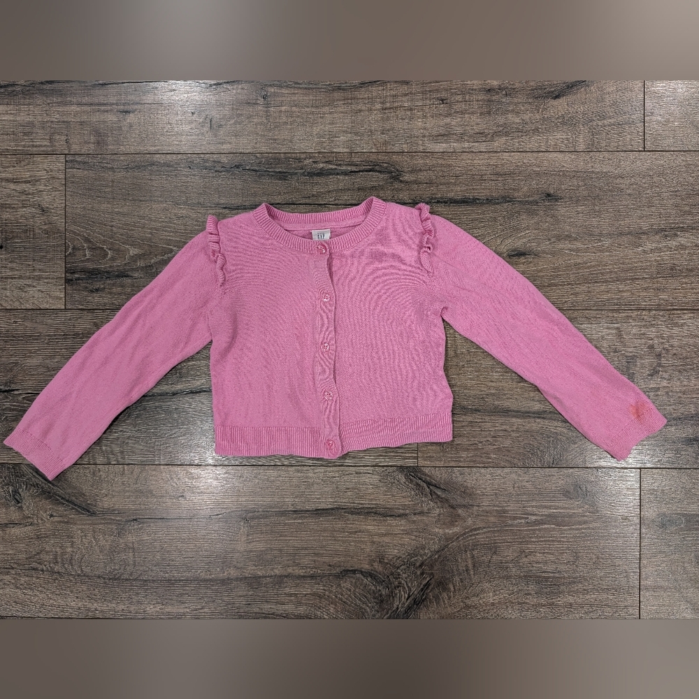 Gap 5T Pink Knit Cardigan Ruffle Shoulder Button Sweater Girls